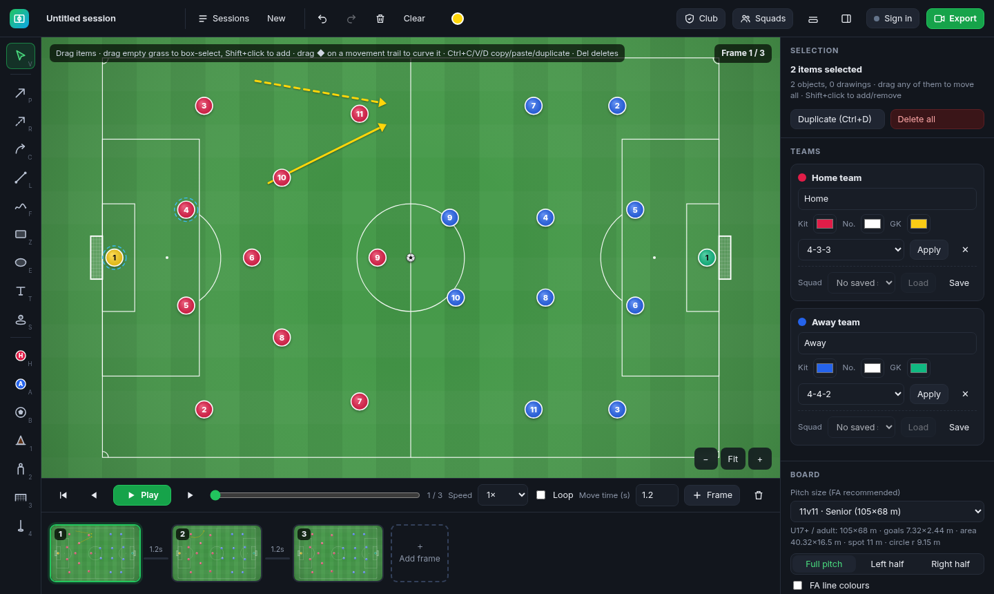 A group of players selected together
