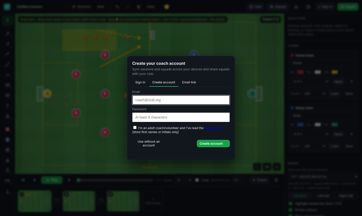 Create an account from the Sign in button in the app